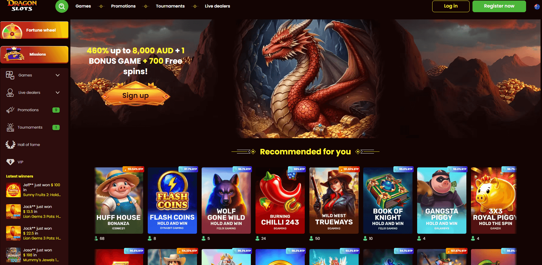 DragonSlots Casino main page