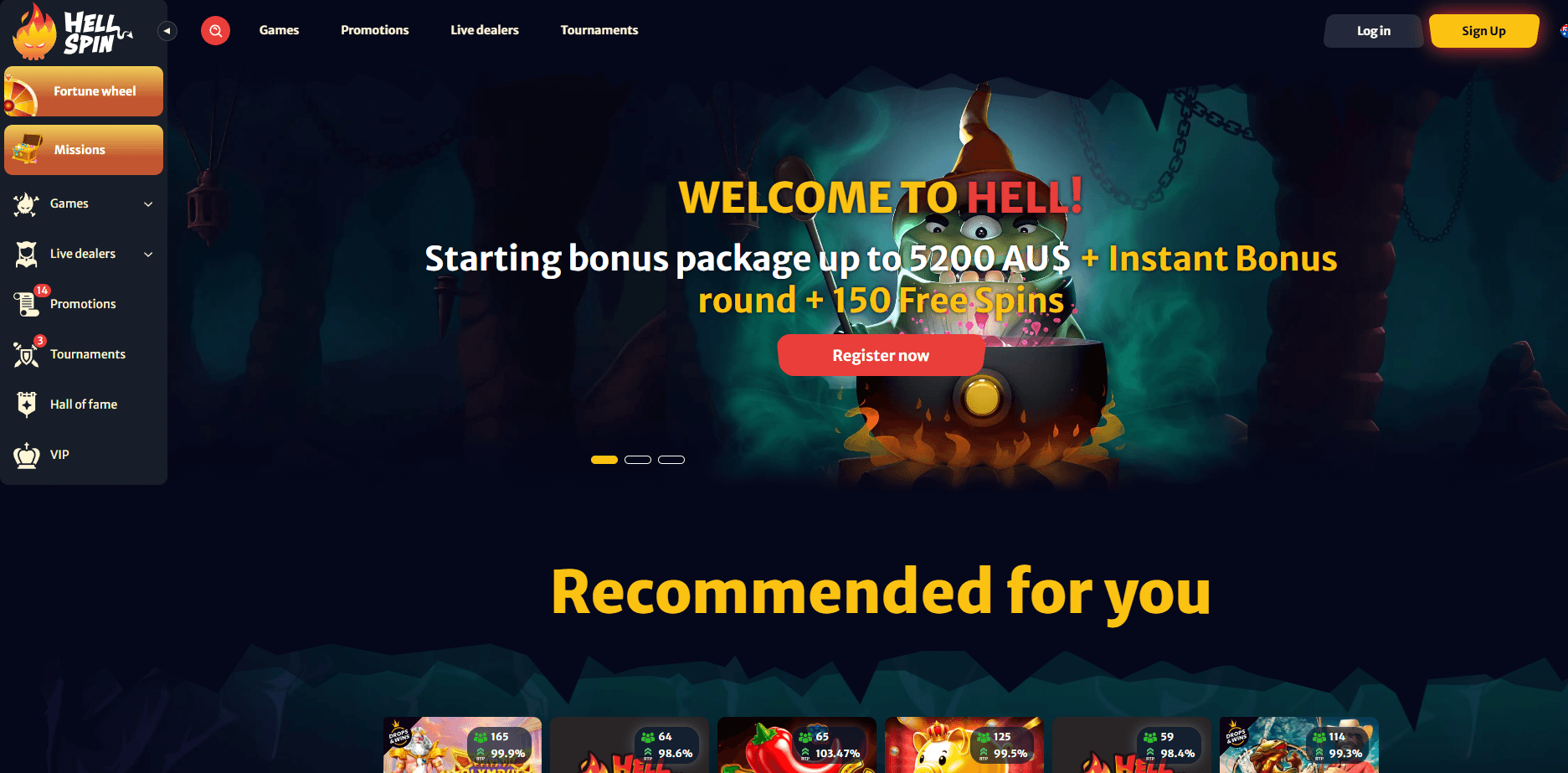 HellSpin Casino main page