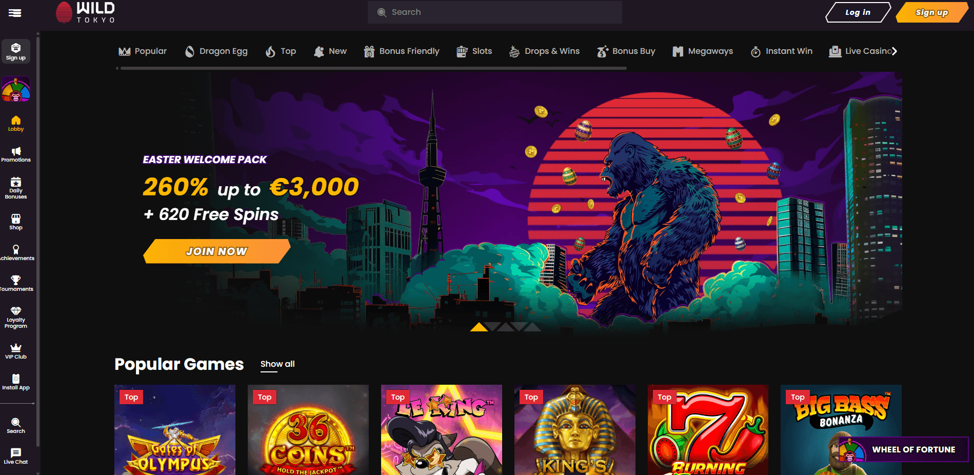 WildTokyo Casino main page